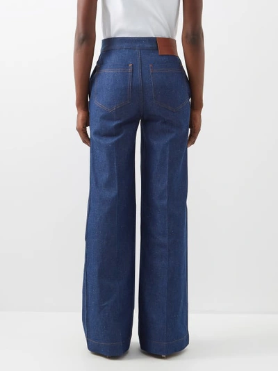 High Waist Zip Detail Speckle Flare Jeans In Serge Blue