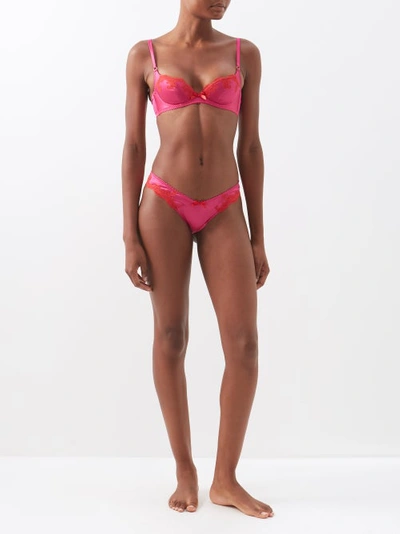 Agent Provocateur Molly Lace-trimmed Silk-blend Satin Briefs In Red