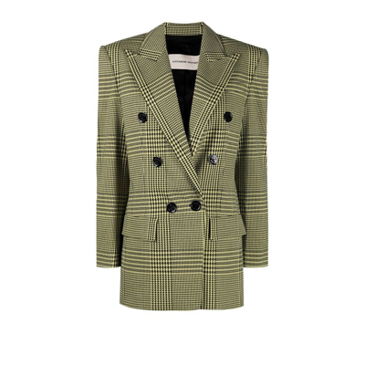 Shop Alexandre Vauthier Yellow Double-breasted Houndstooth Blazer