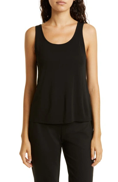 Shop Eileen Fisher Slim Fit Scoop Neck Silk Tank In Black