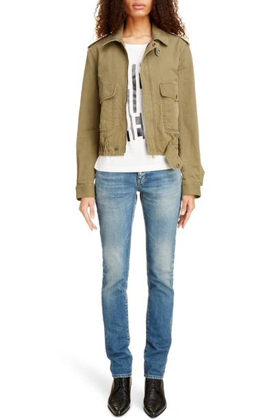 Shop Saint Laurent Cotton Blend Gabardine Aviator Jacket In Khaki Stonewash