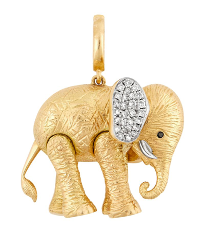 Shop Annoushka Yellow Gold And Diamond Mother Elephant Charm