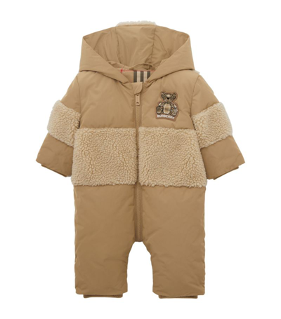 Shop Burberry Kids Thomas Bear Snowsuit (6-24 Months) In Neutrals