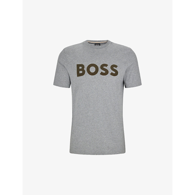 Shop Hugo Boss Boss Men's Silver Logo Cotton-jersey T-shirt