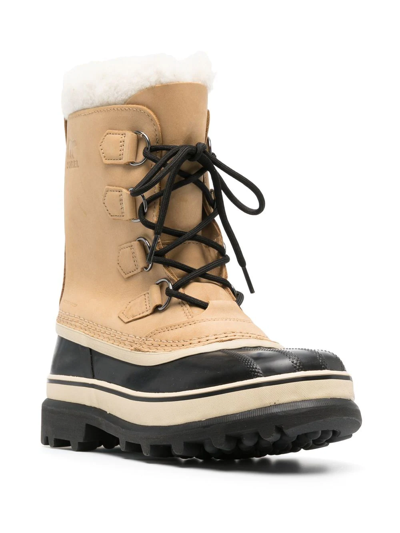 Sorel Caribou Fleece-trimmed Nubuck And Rubber Snow Boots In Nude