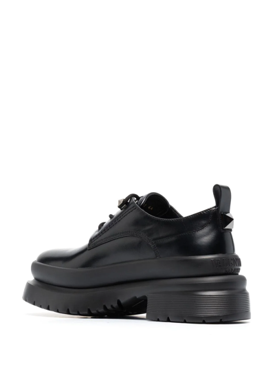 Shop Valentino Polished-finish Derby Shoes In Black