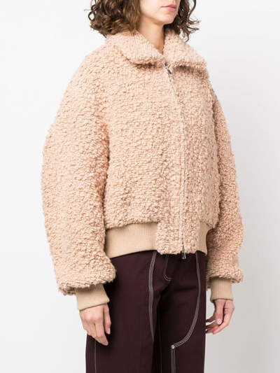 Shop Stella Mccartney Softly Textured Cropped Bomber Jacket In Neutrals