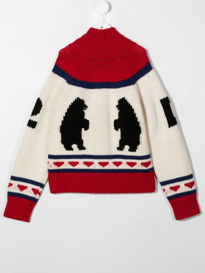 Dsquared2 Polar-bear Knitted Cardigan In Neutrals