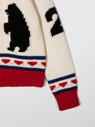Dsquared2 Polar-bear Knitted Cardigan In Neutrals