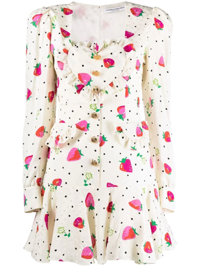 Shop Alessandra Rich Strawberry-print Silk Dress In White