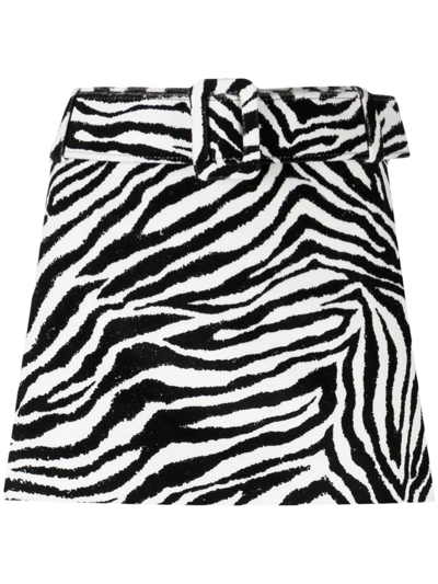 Alessandra Rich Belted Zebra-print Cotton-velvet Mini Skirt In Schwarz