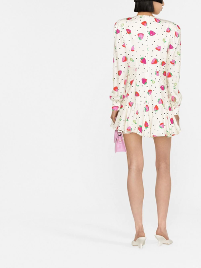 Alessandra Rich Button-embellished Ruffled Printed Silk Mini Dress 
