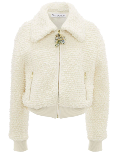 Shop Jw Anderson Knitted Logo-zipper Jacket In White