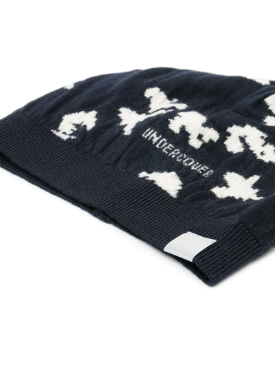 Shop Undercover Intarsia-knit Logo Beanie In Blue