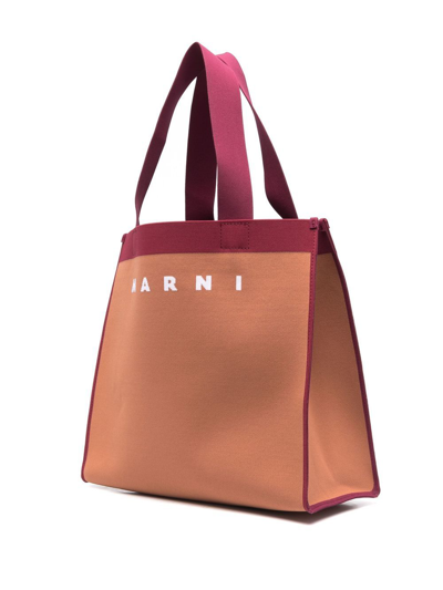 Marni Logo Print Tote Bag In Orange