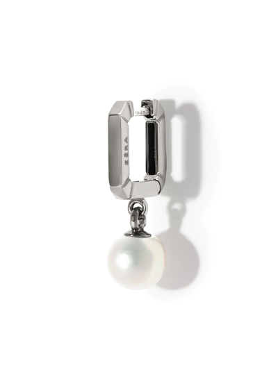 Shop Eéra 18kt White Gold Enamel Pearl Huggie Earring In Silver