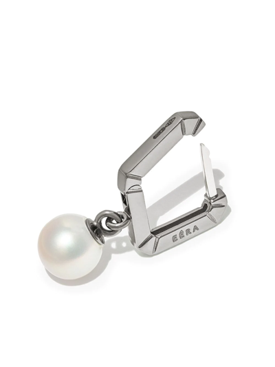 Shop Eéra 18kt White Gold Enamel Pearl Huggie Earring In Silver