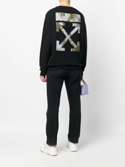 Off-white Signature Arrows Tie-dye Crewneck Sweatshirt In Black