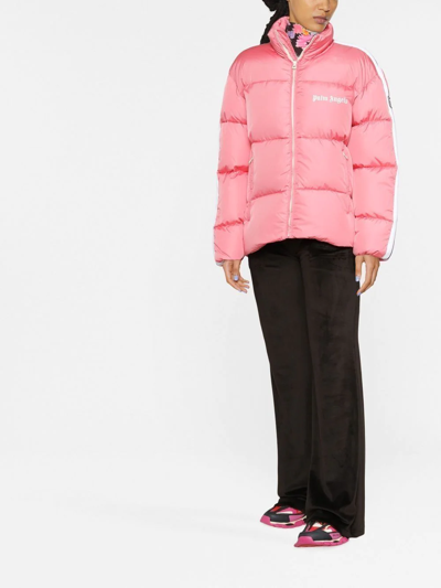 Palm Angels Striped Webbing-trimmed Padded Shell Down Jacket In 3001 Pink White