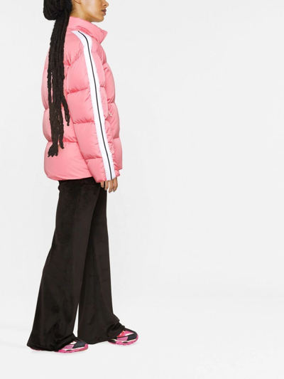Palm Angels Striped Webbing-trimmed Padded Shell Down Jacket In 3001 Pink White