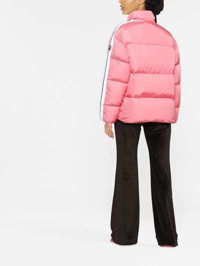 Palm Angels Striped Webbing-trimmed Padded Shell Down Jacket In 3001 Pink White