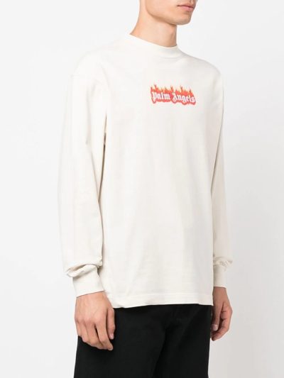 Palm Angels Logo-print Crew Neck Sweatshirt In Weiss