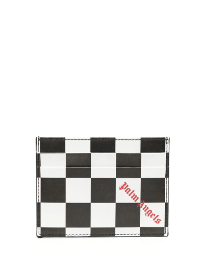 Shop Palm Angels Chequered-print Leather Cardholder In Weiss