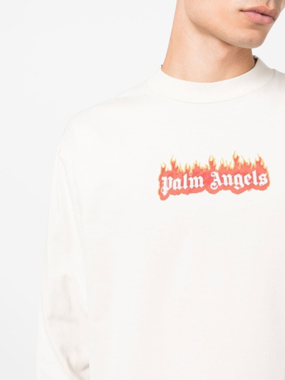 Palm Angels Logo-print Crew Neck Sweatshirt In Weiss