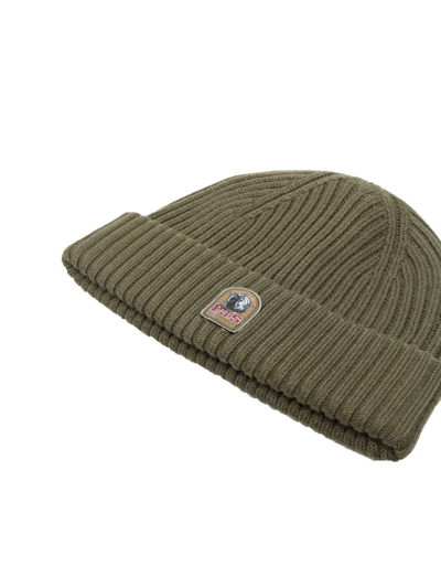 Shop Parajumpers Logo-patch-ribbed-knit Beanie In Grün