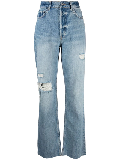 Shop Anine Bing Olsen Distressed Straight-leg Jeans In Blue