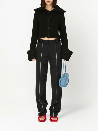 Shop Jw Anderson Chunky Knit Exaggerated-cuff Cardigan In Black