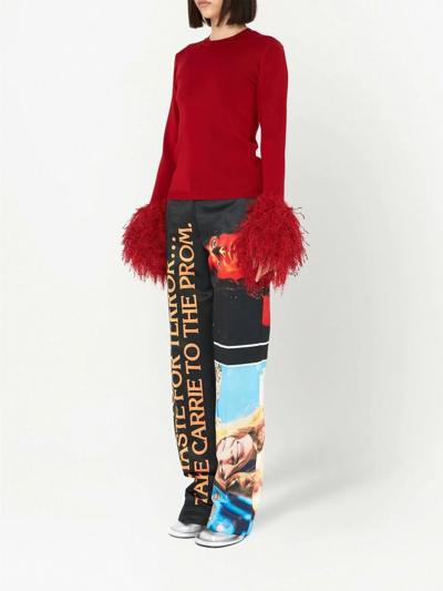 Shop Jw Anderson Feather-trim Long-sleeve Top In Red