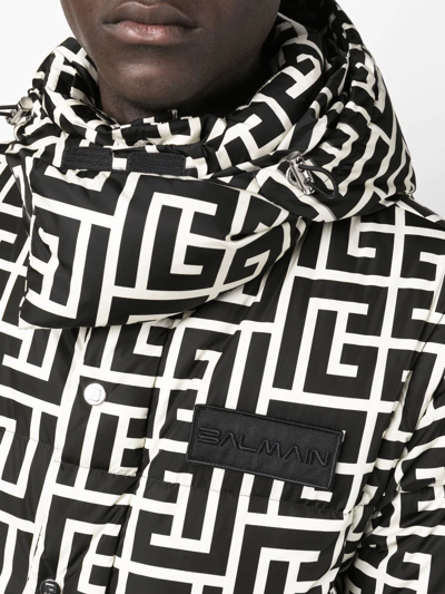 Shop Balmain Monogram-pattern Padded Coat In Black