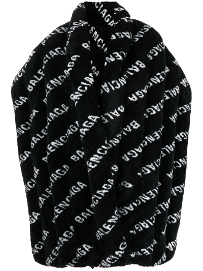 Balenciaga Logo-print Faux-fur Stole In Black | ModeSens