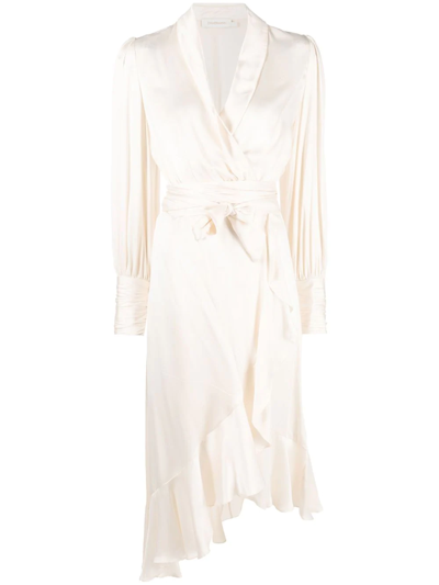Shop Zimmermann Wrap Silk Midi Dress In Nude