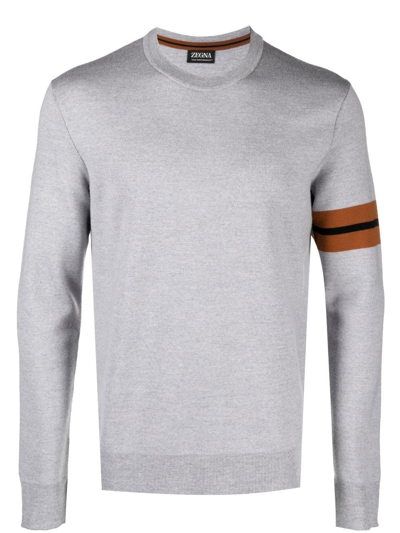 Zegna Gray Striped Sweater In Grey