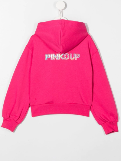 Shop Pinko Holographic-logo Zip-up Hoodie In Rosa