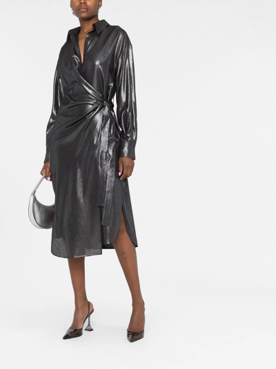 Brunello Cucinelli Shiny Wrap Dress In Grey