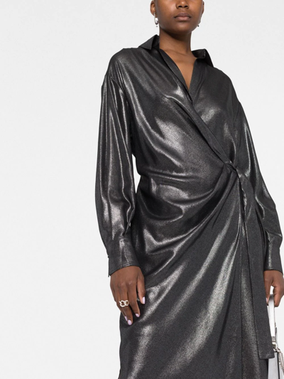 Brunello Cucinelli Shiny Wrap Dress In Grey