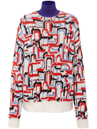 Shop Prada Abstract-pattern Knitted Jumper In White