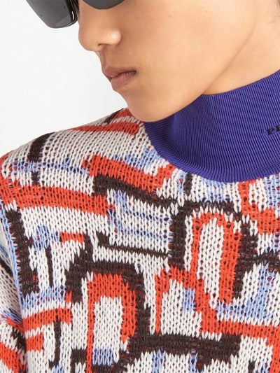 Shop Prada Abstract-pattern Knitted Jumper In White