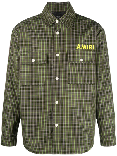 Shop Amiri Logo-print Shirt Jacket In Green