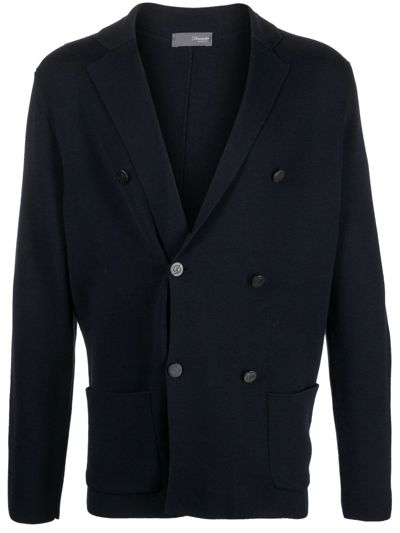 Drumohr Double-breasted Merino Wool Cardigan In Blau
