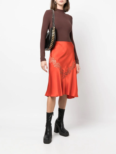 Shop Stella Mccartney Lace-insert Midi Skirt In Rot