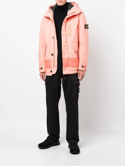 Stone Island Logo-patch Button-fastening Jacket In Orange