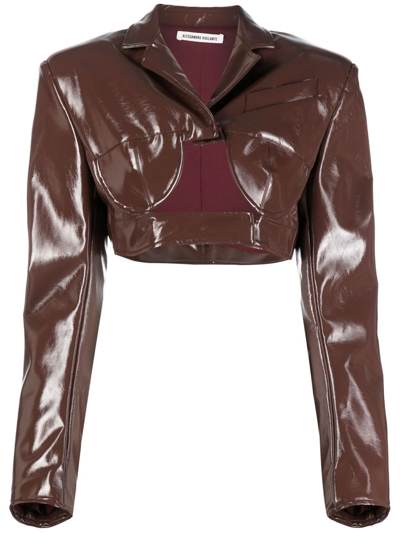 Shop Alessandro Vigilante Cut-out Patent Cropped Jacket In Braun
