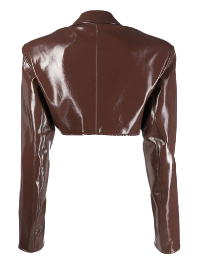 Shop Alessandro Vigilante Cut-out Patent Cropped Jacket In Braun