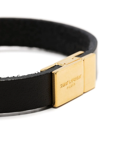 Shop Saint Laurent Ysl Charm Leather Bracelet In Schwarz