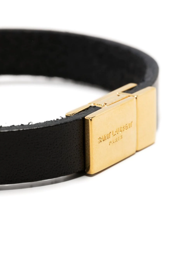 Saint Laurent Ysl Charm Leather Bracelet In Schwarz
