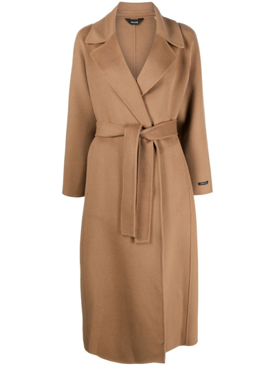 Shop Paltò Belted Wool Trench Coat In Nude